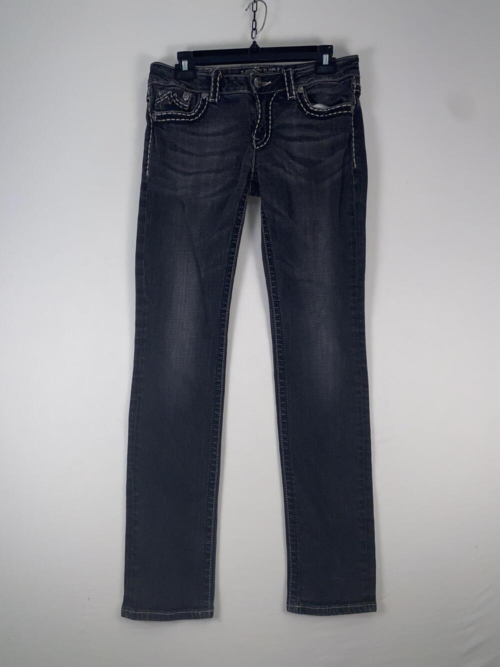 Miss Me Irene Skinny Jeans Womens 31 Gray Dark Wash Embroidered Rhinestone Denim